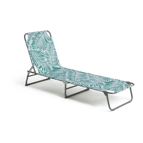 Habitat Global Leaf Folding Metal Sun Lounger - Green & White