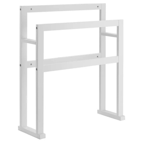 Home 4 Rail Wooden Freestanding Towel Stand - White