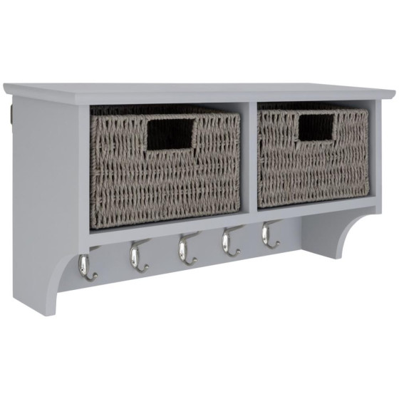Home 2 Drawer Shelf With Hooks - Grey