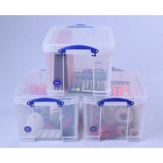 Really Useful 35 Litre Clear Plastic Storage Box - Set Of 3