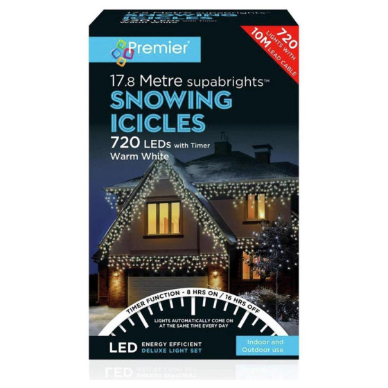 Premier Decorations 720 LED Snowing Icicles - Warm White