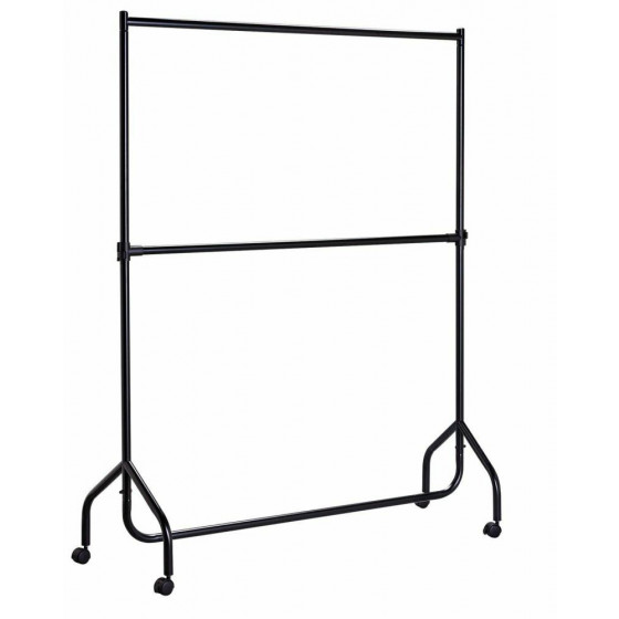 Home Heavy Duty 2 Tier Wheeled Clothes Rail - Black