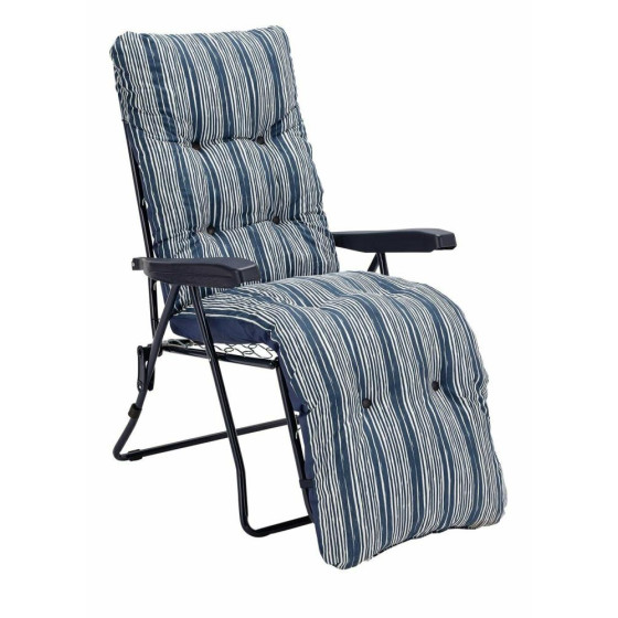 Home Coastal Stripe Folding Recliner Garden Chair - Blue