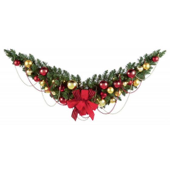 Premier Decorations 30 LED 4ft Decorated Swag Garland - Red & Gold