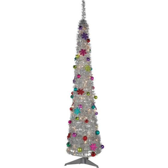 Silver Tinsel Pop Up Christmas Tree - 6ft