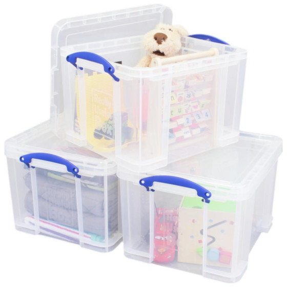 Really Useful Set Of 3 35 Litre Plastic Storage Box - Clear (no lids)