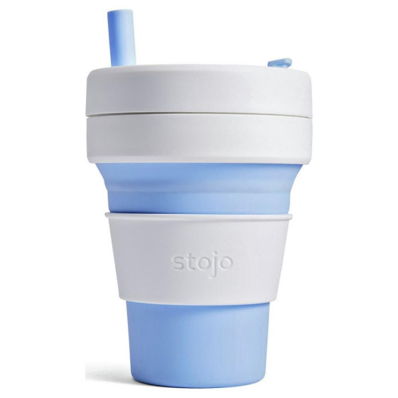 Stojo Biggie Straw Coffee Cup, Pocket Sized Collapsible Travel Mug - 473ml - Sky