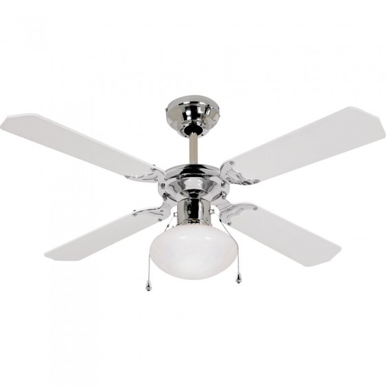 Home Ceiling Fan - White and Chrome (No Light Shade)