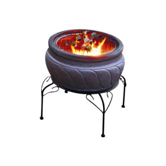 La Hacienda Matt Red Clay Fire Bowl, Stand and BBQ Grill