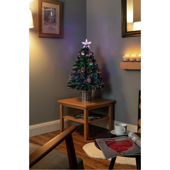 Premier Decorations 3ft Fibre Optic Tree & Star - Green