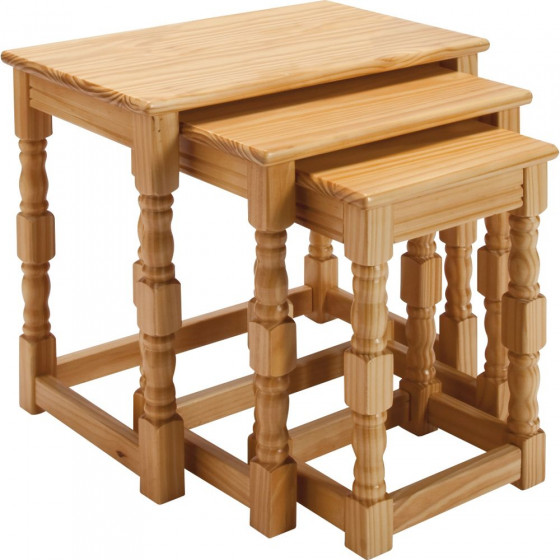 Devon Nest of 3 Tables - Solid Pine with Oak Effect