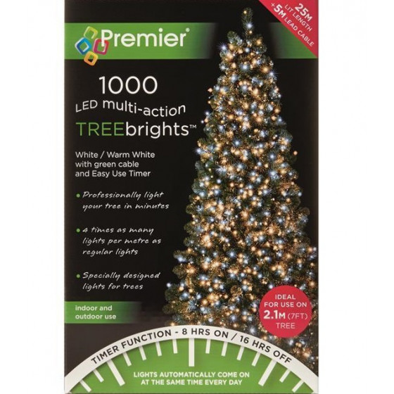 Premier Decorations 1000 Led Christmas Lights With Timer - Warm White & White
