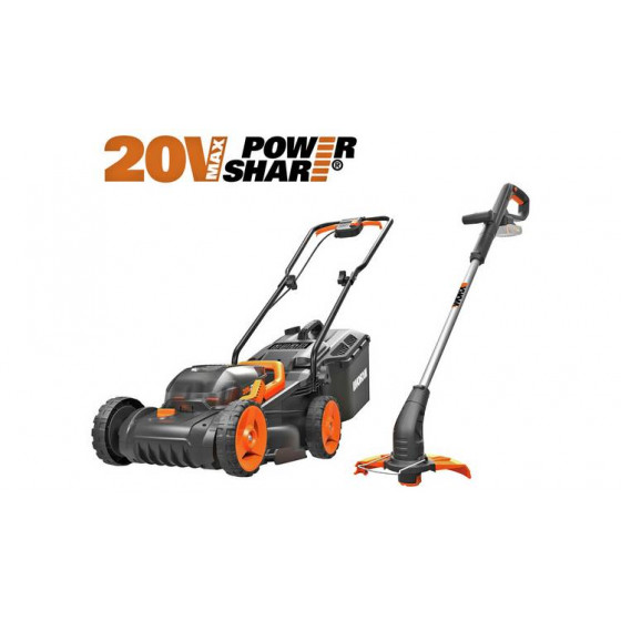 WORX Cordless 34cm Lawnmower & Grass Trimmer Kit - 2 Batteries