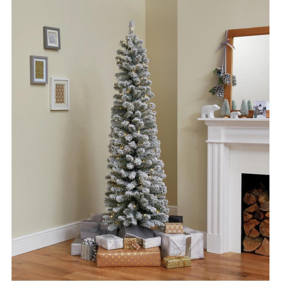 Habitat 6ft Pre-Lit Snow Tipped Pencil Christmas Tree - Green