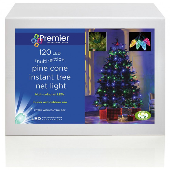 Premier 120 Multi-Function Pinecone Christmas Tree Lights - Multi-Coloured