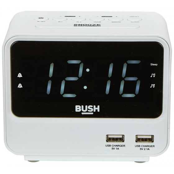 Bush 2 USB FM Radio Alarm Clock - White