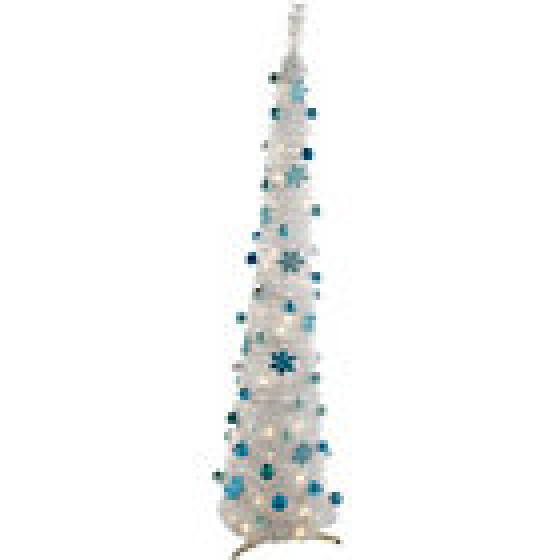 White Pop-Up Christmas Tree with Sapphire Decorations - 6ft