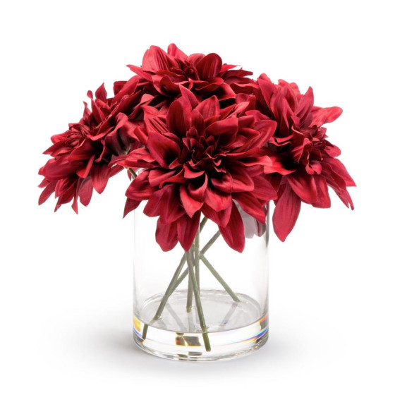 Habitat Artificial Dahlia Arrangement In Glass Vase - Red