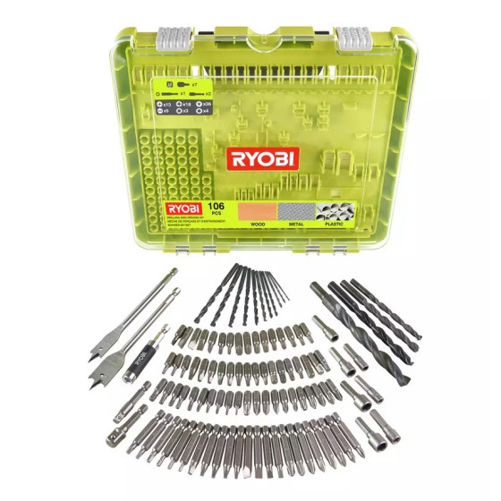 Ryobi 106 Piece Drill Bit Accessory Set (1 x 3.5mm drill bit missing)