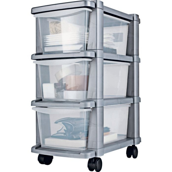 3 Drawer Slim Tower Storage Unit - Silver