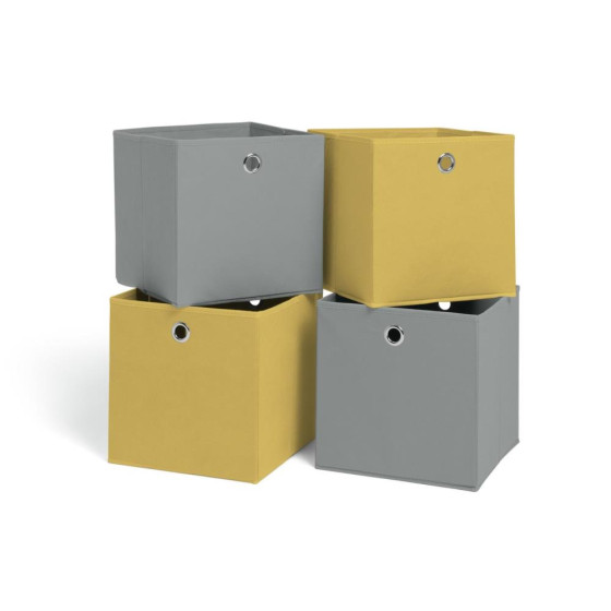 Habitat Set Of 4 Squares Plush Boxes - Grey & Yellow