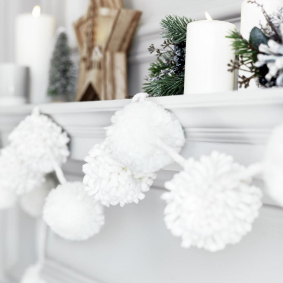 Home 300cm Winters Cabin Pom Pom Christmas Garland - White