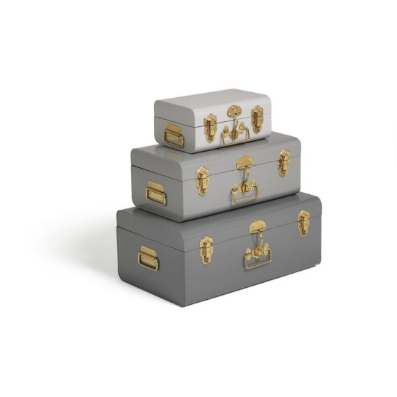 Habitat Set of 3 Metal Storage Trunks - Grey (Slight Dent On Large Trunk)