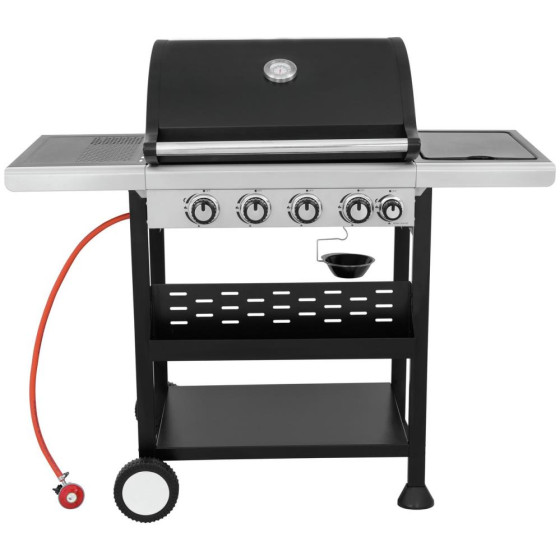 Home Premium 4 Burner Gas BBQ With Side Burner - Black & Silver