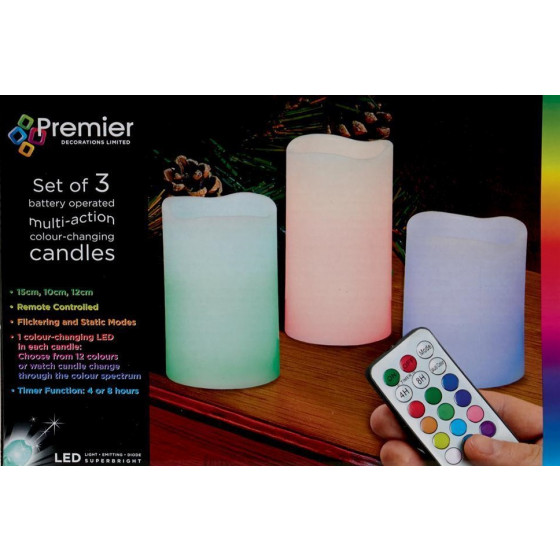 Premier Decorations Battery Operated Colour Changing LED Candles - Set of 3