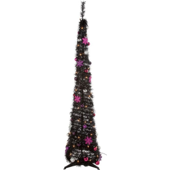 6ft Black Pop Up Christmas Tree with Magenta Decorations 