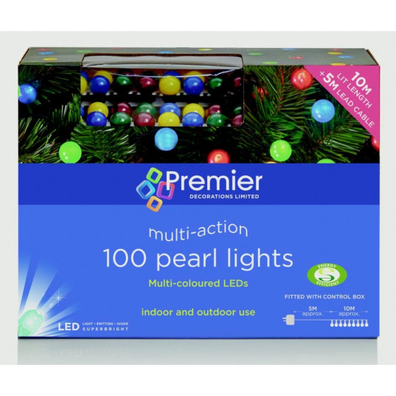 Premier Multi-Action 100 LED Pearl Christmas Lights - Multi-Coloured