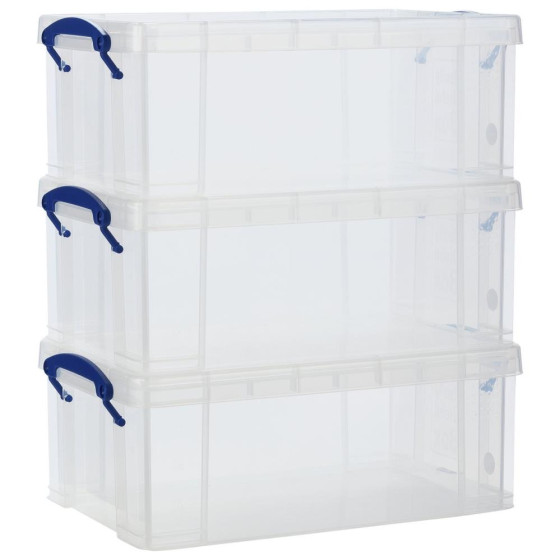 Really Useful Set Of 3 9 Litre A4 Plastic Storage Boxes - Clear
