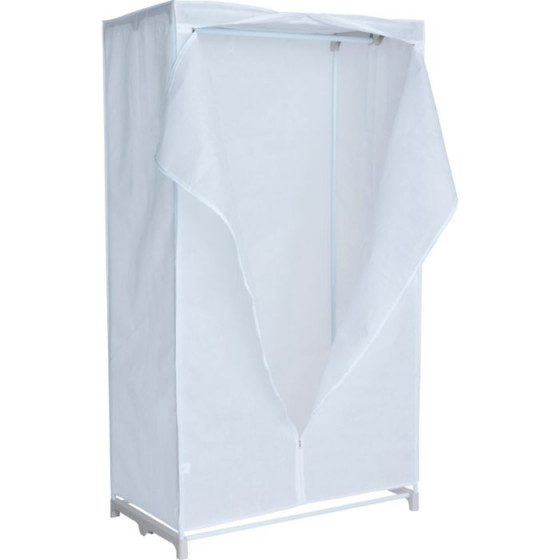 Fabric Covered Single Clothes Rail Wardrobe - White