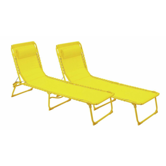 Home Set of 2 Folding Metal Sun Loungers - Yellow