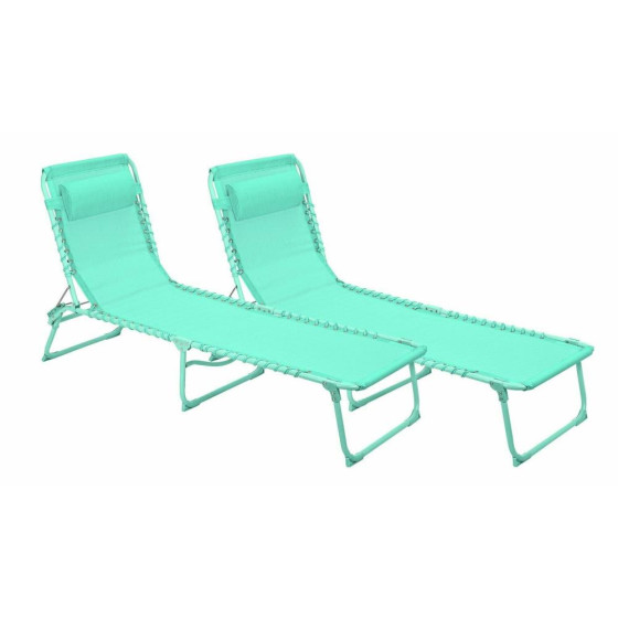 Home Metal Set Of 2 Sun Loungers - Teal (No Head Rests)