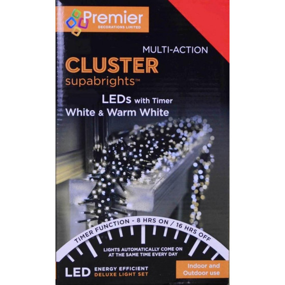 Premier 960 LED Cluster Christmas Tree Lights - White & Warm White
