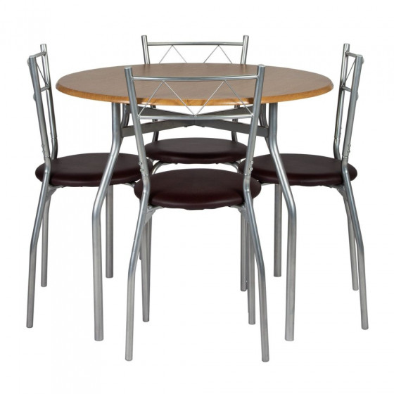Perth Circular Dining Table and 4 Leather Effect Chairs