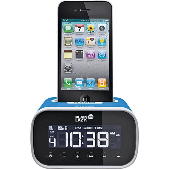 Plain Lazy Alarm Clock iPhone and iPod Speaker Dock - Blue