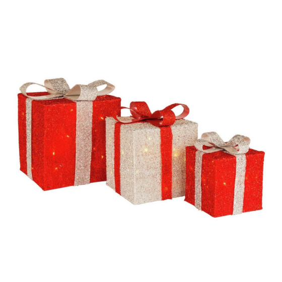 Home Pack of 3 Christmas Light Up Present Decorations