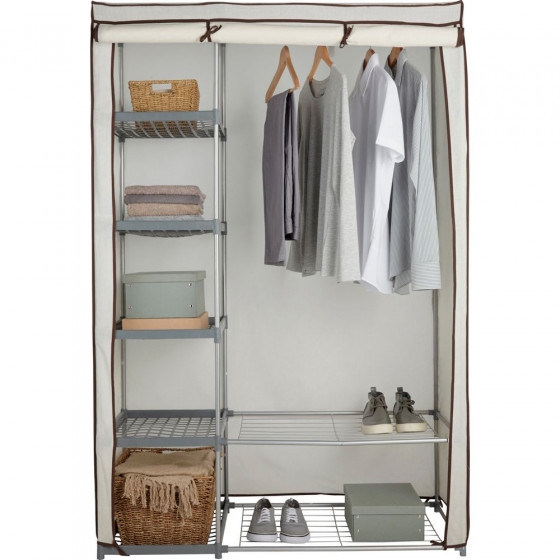 Metal and Polycotton Double Wardrobe - Cream