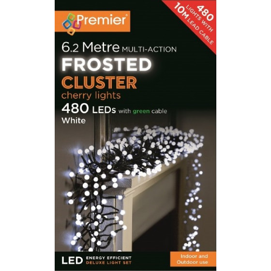 Premier Decorations 480 Frosted LED Cherry Christmas Lights - White