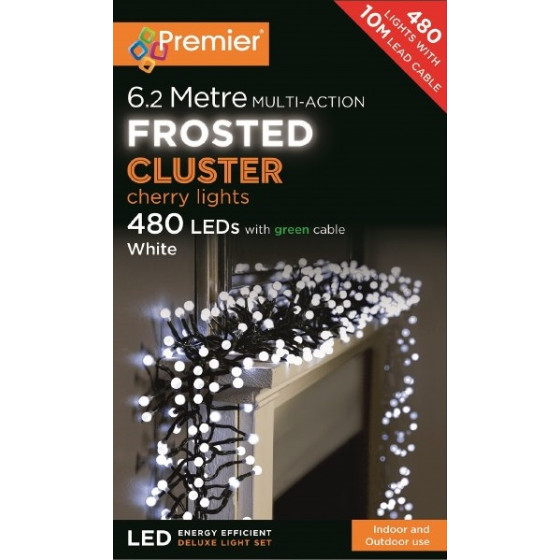 Premier Decorations 480 Frosted LED Cherry Christmas Lights - White