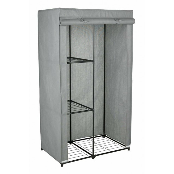 Home Covered Single Wardrobe With Shelves - Grey