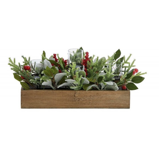 Home Berry & 3 Candle Holders Christmas Centre Piece