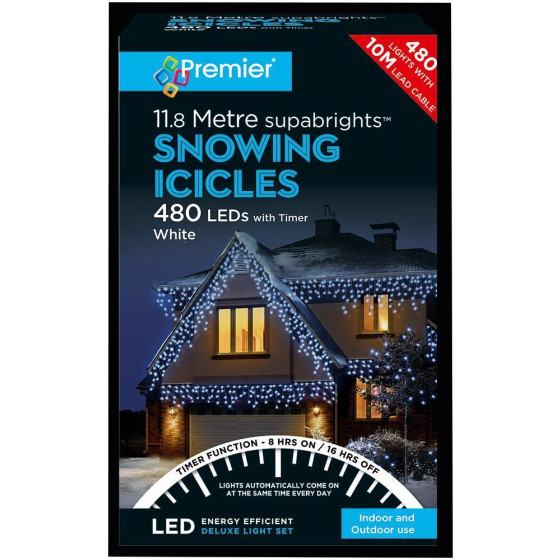 Premier Decorations 480 LED Snowing Icicle White Christmas Lights With Timer - White