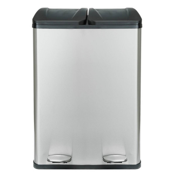 Home 60 Litre 2 Compartment Recycling Bin - Silver (Slight Damage to Front)