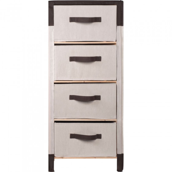 Polycotton and Wood 4 Drawer Storage Unit - Choc and Cream
