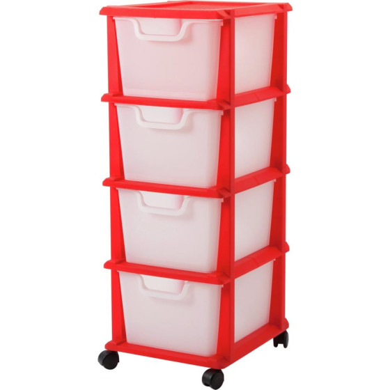 Home 4 Drawer Plastic Tower Storage Unit - Red