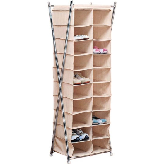 Silver X Frame Canvas 20 Pocket Shoe Storage Unit - Cream