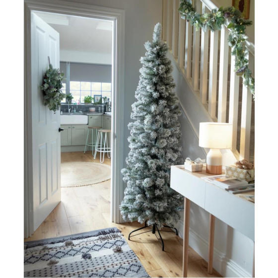 Home Slim 6ft Pop Up Snowy Artificial Christmas Tree - Green & White